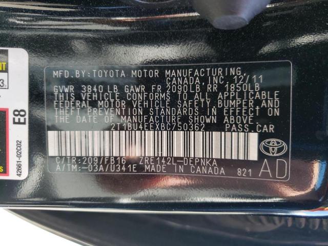 Photo 10 from auction – 2011 TOYOTA COROLLA BA with VIN 2T1BU4EEXBC750362
