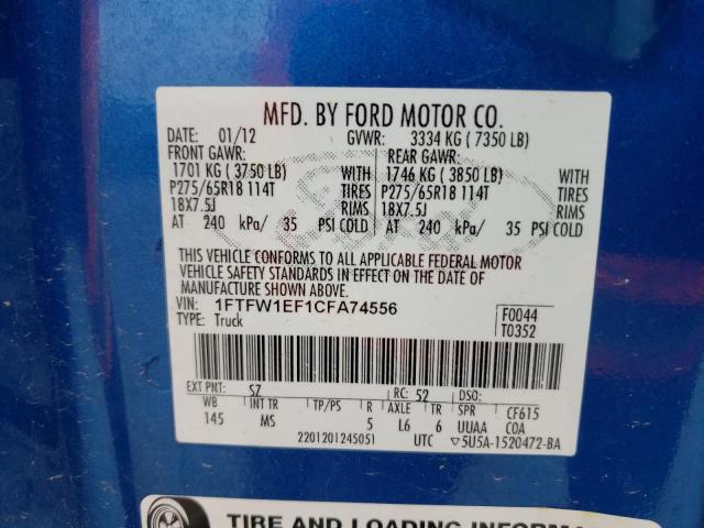 Photo 10 from auction – 2012 FORD F150 SUPER with VIN 1FTFW1EF1CFA74556