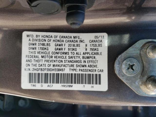Photo 10 from auction – 2013 HONDA CIVIC LX with VIN 2HGFB2F59DH558497