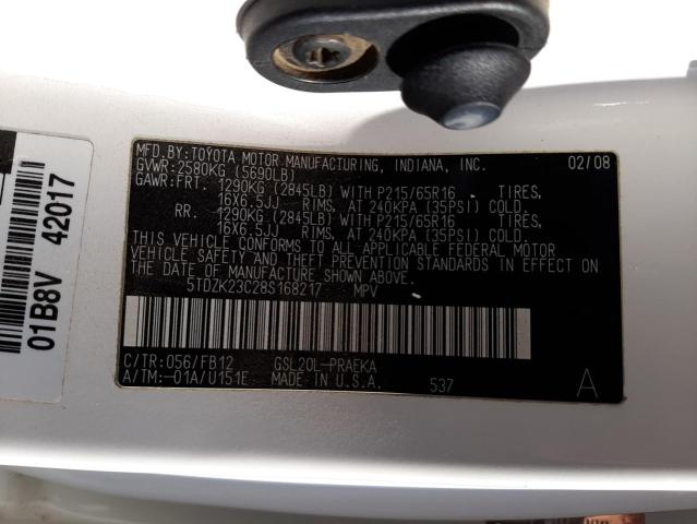 Photo 10 from auction – 2008 TOYOTA SIENNA CE with VIN 5TDZK23C28S168217