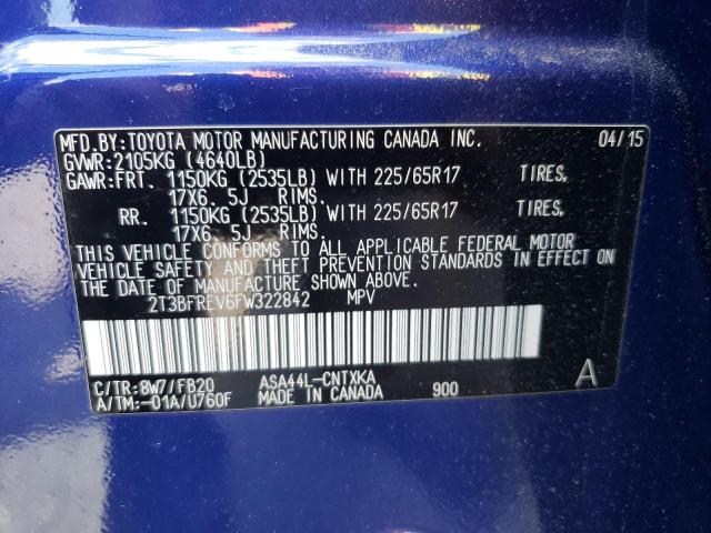 Photo 10 from auction – 2015 TOYOTA RAV4 LE with VIN 2T3BFREV6FW322842