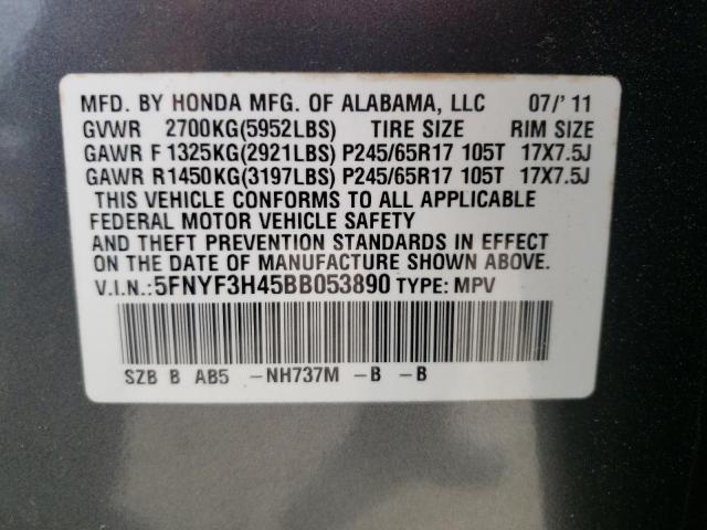 Photo 10 from auction – 2011 HONDA PILOT EX with VIN 5FNYF3H45BB053890