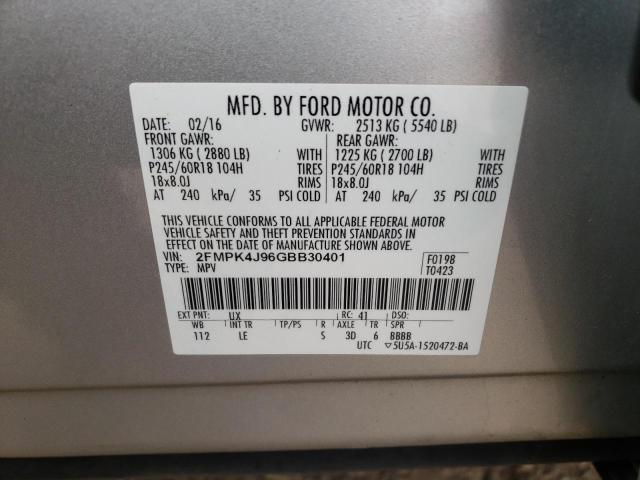 Photo 10 from auction – 2016 FORD EDGE SEL with VIN 2FMPK4J96GBB30401