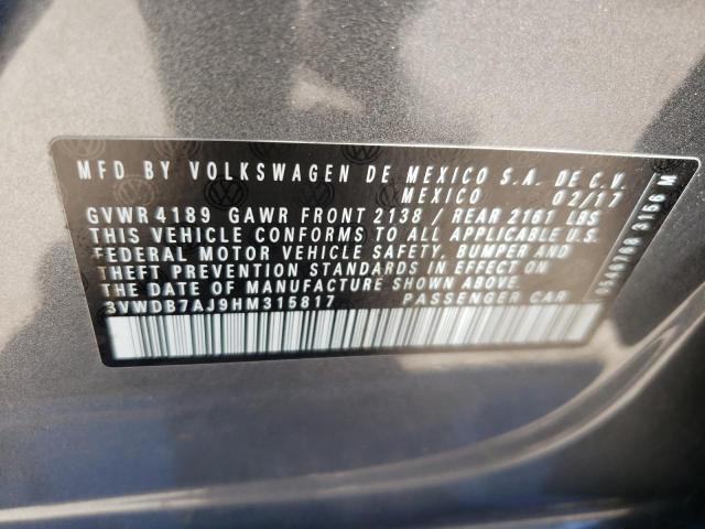 Photo 10 from auction – 2017 VOLKSWAGEN JETTA SE with VIN 3VWDB7AJ9HM315817