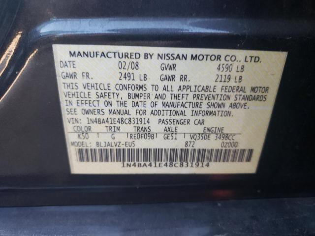 Photo 10 from auction – 2008 NISSAN MAXIMA SE with VIN 1N4BA41E48C831914