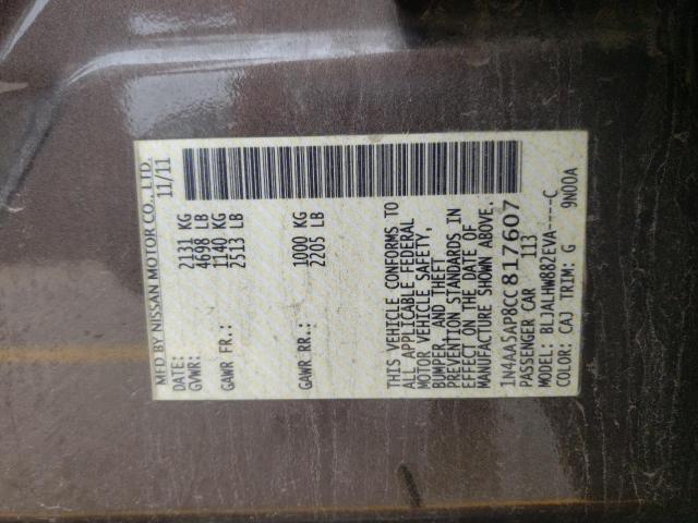 Photo 10 from auction – 2012 NISSAN MAXIMA S with VIN 1N4AA5AP8CC817607