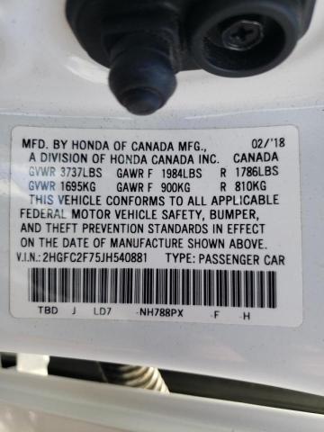 Photo 10 from auction – 2018 HONDA CIVIC EX with VIN 2HGFC2F75JH540881