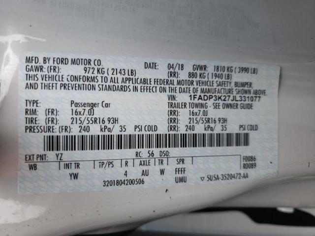 Photo 10 from auction – 2018 FORD FOCUS SE with VIN 1FADP3K27JL331077