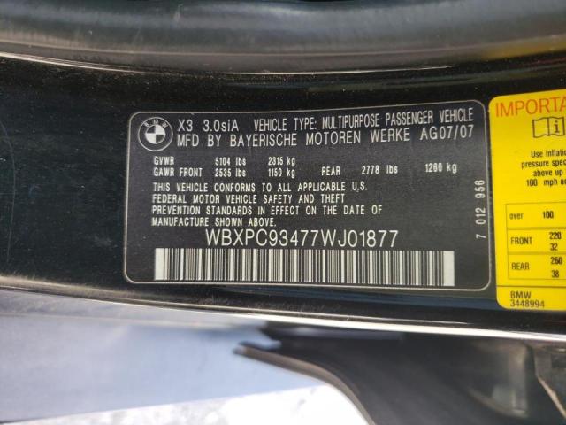 Photo 10 from auction – 2007 BMW X3 3.0SI with VIN WBXPC93477WJ01877