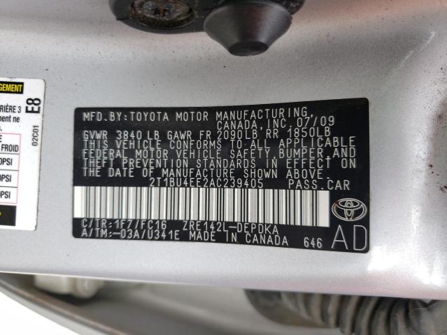 Photo 10 from auction – 2010 TOYOTA COROLLA BA with VIN 2T1BU4EE2AC239405
