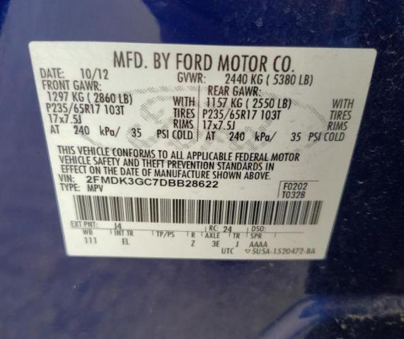 Photo 10 from auction – 2013 FORD EDGE SE with VIN 2FMDK3GC7DBB28622