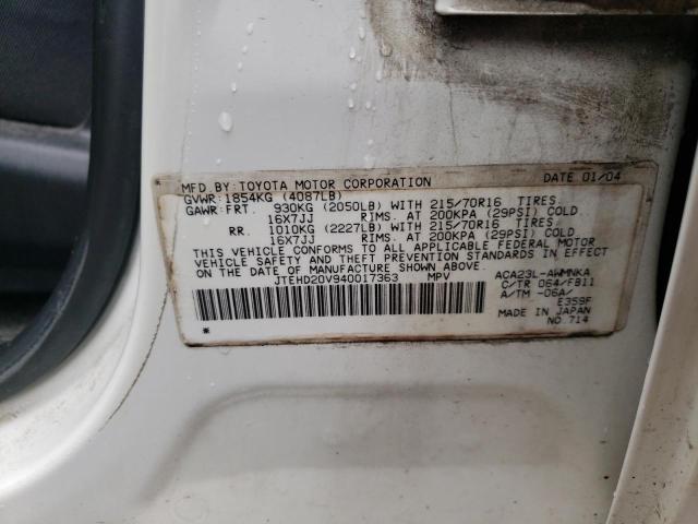 Photo 10 from auction – 2004 TOYOTA RAV4 with VIN JTEHD20V940017363