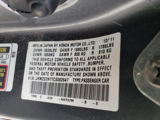 Photo 10 from auction – 2012 HONDA INSIGHT EX with VIN JHMZE2H77CS002647
