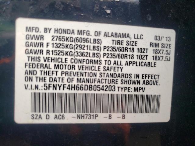 Photo 10 from auction – 2013 HONDA PILOT EXL with VIN 5FNYF4H66DB054203