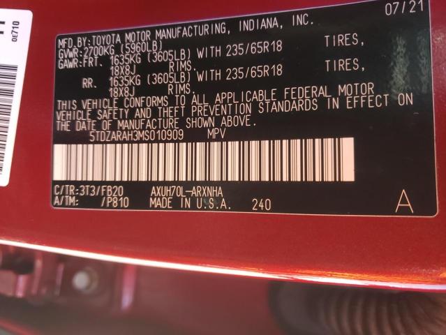 Photo 10 from auction – 2021 TOYOTA HIGHLANDER with VIN 5TDZARAH3MS010909