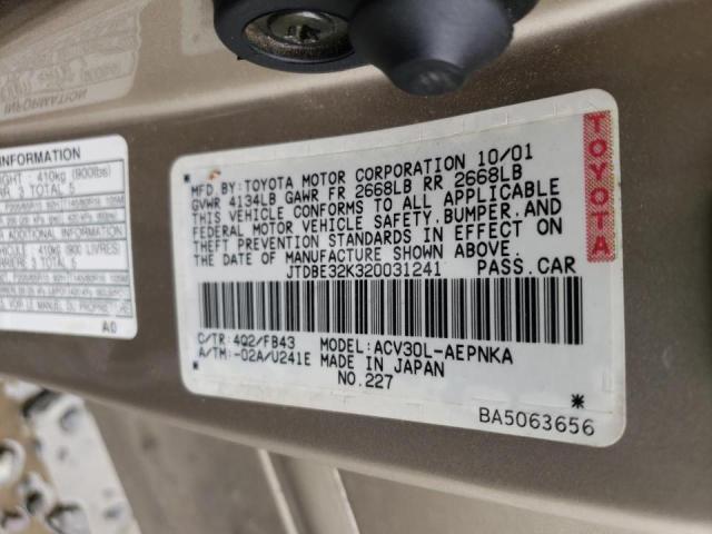 Photo 10 from auction – 2002 TOYOTA CAMRY LE with VIN JTDBE32K320031241