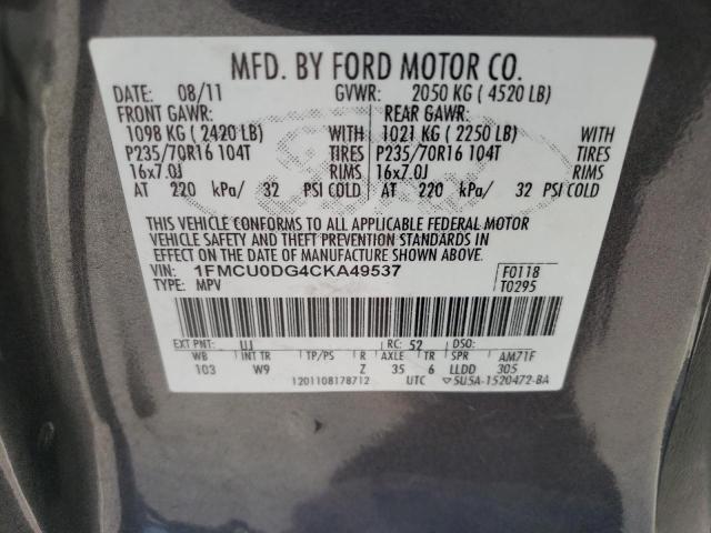 Photo 10 from auction – 2012 FORD ESCAPE XLT with VIN 1FMCU0DG4CKA49537