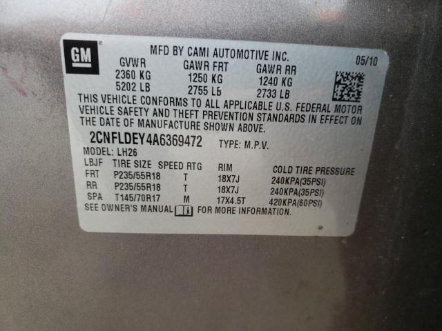 Photo 10 from auction – 2010 CHEVROLET EQUINOX LT with VIN 2CNFLDEY4A6369472