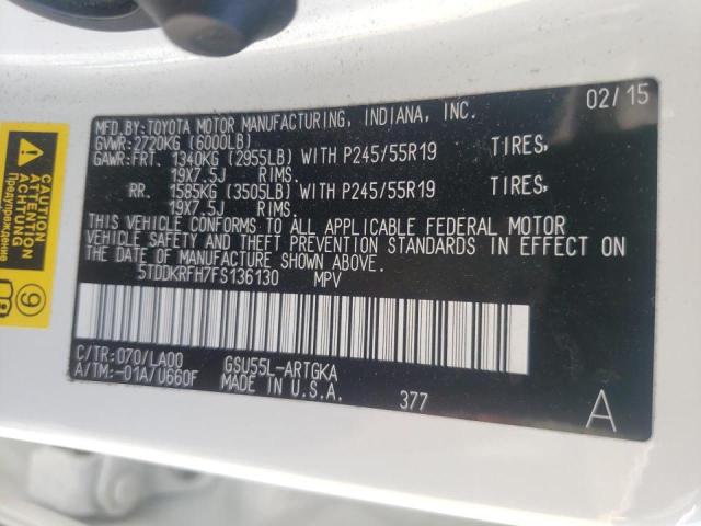 Photo 10 from auction – 2015 TOYOTA HIGHLANDER with VIN 5TDDKRFH7FS136130