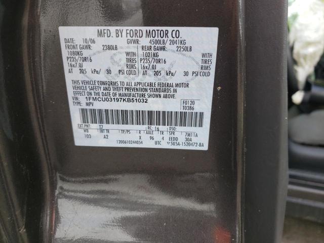 Photo 10 from auction – 2007 FORD ESCAPE XLT with VIN 1FMCU03197KB51032