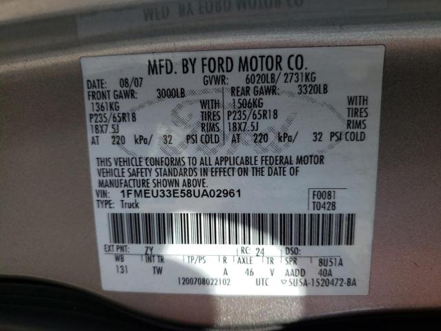 Photo 10 from auction – 2008 FORD EXPLORER S with VIN 1FMEU33E58UA02961
