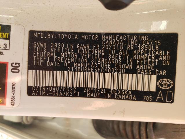 Photo 10 from auction – 2015 TOYOTA COROLLA L with VIN 2T1BURHE5FC403200