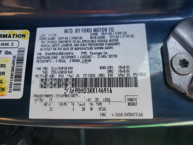 Photo 10 from auction – 2019 FORD FUSION SE with VIN 3FA6P0HD3KR146916