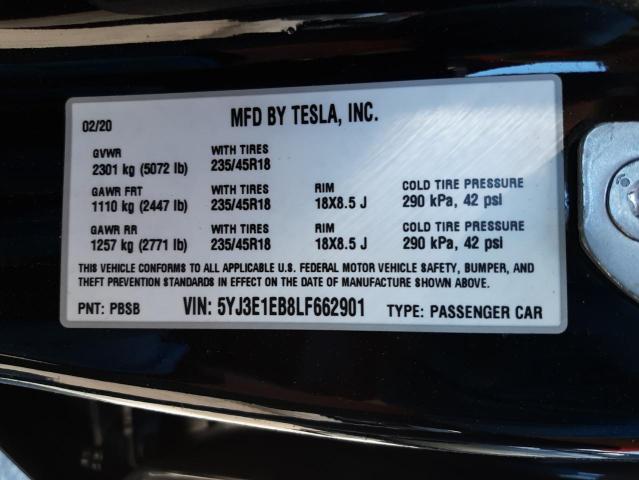 Photo 10 from auction – 2020 TESLA MODEL 3 with VIN 5YJ3E1EB8LF662901
