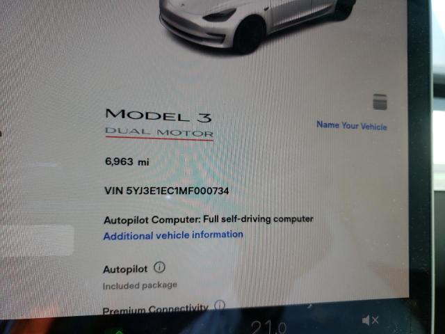 Photo 8 from auction – 2021 TESLA MODEL 3 with VIN 5YJ3E1EC1MF000734