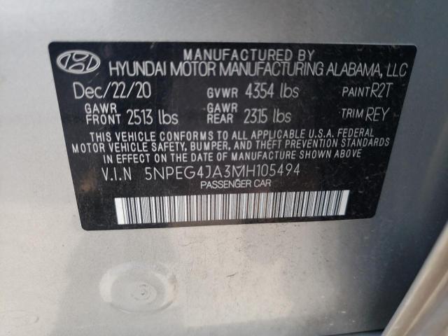 Photo 10 from auction – 2021 HYUNDAI SONATA SE with VIN 5NPEG4JA3MH105494