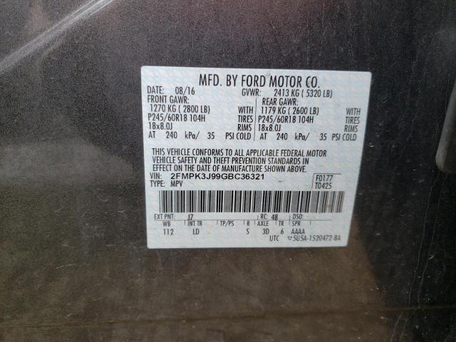 Photo 10 from auction – 2016 FORD EDGE SEL with VIN 2FMPK3J99GBC36321