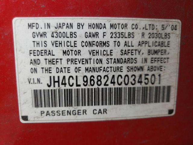 Photo 10 from auction – 2004 ACURA TSX with VIN JH4CL96824C034501