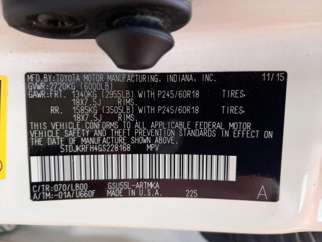 Photo 10 from auction – 2016 TOYOTA HIGHLANDER with VIN 5TDJKRFH4GS228168