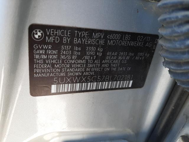 Photo 10 from auction – 2011 BMW X3 XDRIVE2 with VIN 5UXWX5C57BL702181