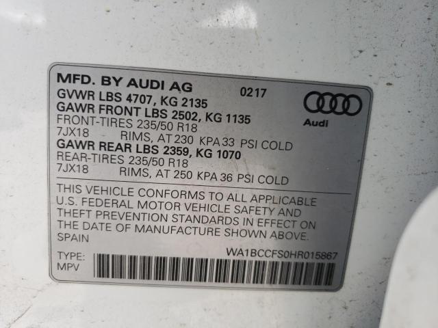 Photo 10 from auction – 2017 AUDI Q3 PREMIUM with VIN WA1BCCFS0HR015867