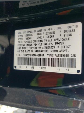 Photo 10 from auction – 2010 HONDA ACCORD LX with VIN 1HGCS1B30AA021867