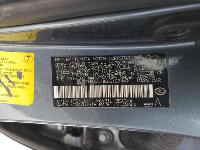 Foto 10 de la subasta – 2006 LEXUS ES 330 con VIN JTHBA30G865157449