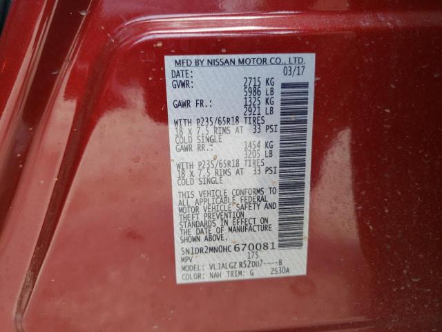 Photo 10 from auction – 2017 NISSAN PATHFINDER with VIN 5N1DR2MN0HC670081