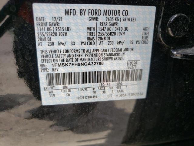 صورة رقم 10 من المزاد - 2022 FORD EXPLORER L مع VIN 1FMSK7FH9NGA32786