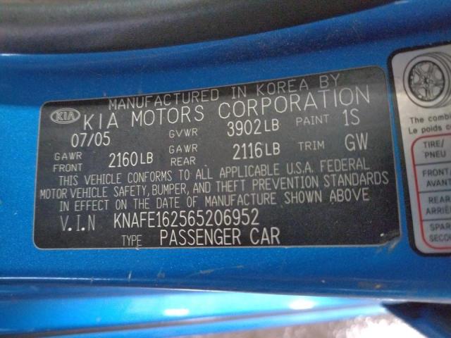 Photo 10 from auction – 2006 KIA SPECTRA5 with VIN KNAFE162565206952