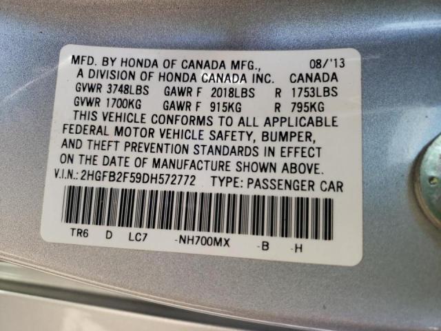 Photo 10 from auction – 2013 HONDA CIVIC LX with VIN 2HGFB2F59DH572772