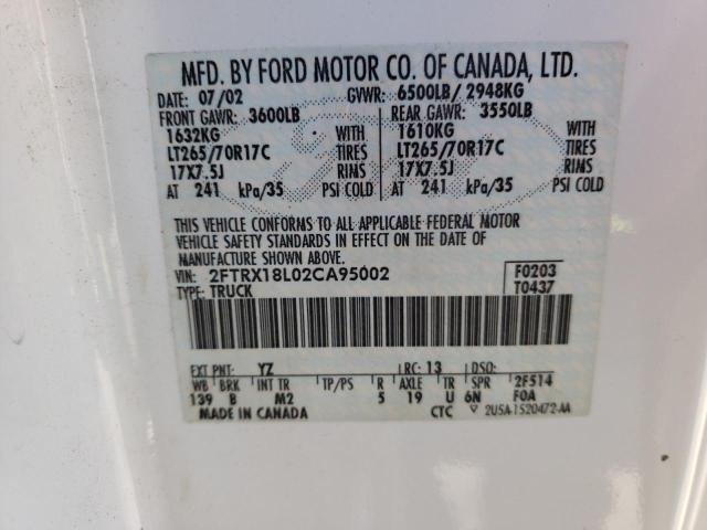 Photo 10 from auction – 2002 FORD F150 with VIN 2FTRX18L02CA95002