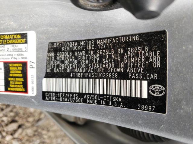 Photo 10 from auction – 2012 TOYOTA CAMRY BASE with VIN 4T1BF1FK5CU032828