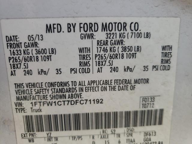 Photo 10 from auction – 2013 FORD F150 SUPER with VIN 1FTFW1CT7DFC71192