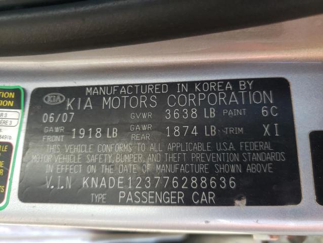Photo 10 from auction – 2007 KIA RIO BASE with VIN KNADE123776288636