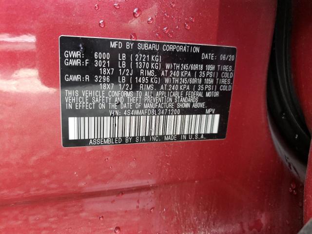 Photo 10 from auction – 2020 SUBARU ASCENT PRE with VIN 4S4WMAFD8L3471200