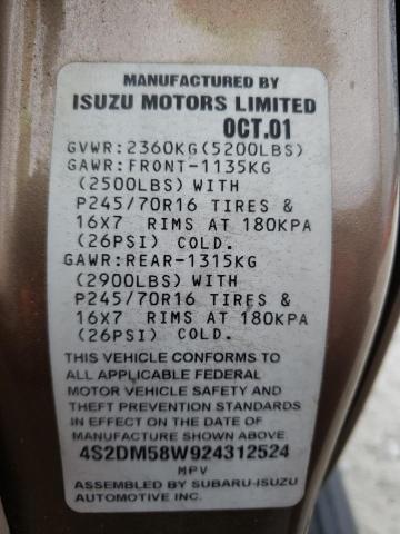 Photo 10 from auction – 2002 ISUZU RODEO S with VIN 4S2DM58W924312524