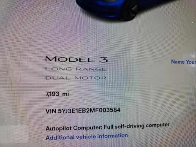 Photo 8 from auction – 2021 TESLA MODEL 3 with VIN 5YJ3E1EB2MF003584