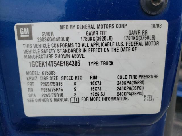 Photo 10 from auction – 2004 CHEVROLET SILVERADO with VIN 1GCEK14T54E184306
