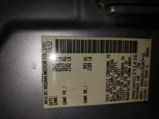 Photo 10 from auction – 2012 NISSAN ALTIMA BAS with VIN 1N4AL2AP2CC251436